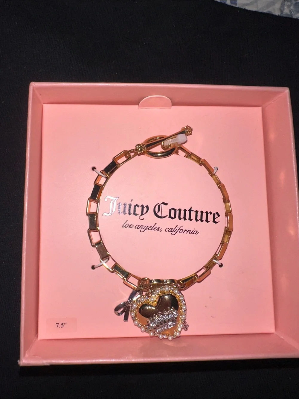 Juicy Couture Gold Heart Charm Bracelet with Crystal Accents